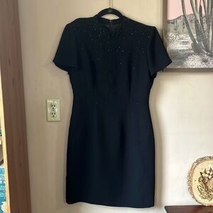 Vintage Anthropologie | Donna Morgan Black Beaded Cocktail Dress Size 8P